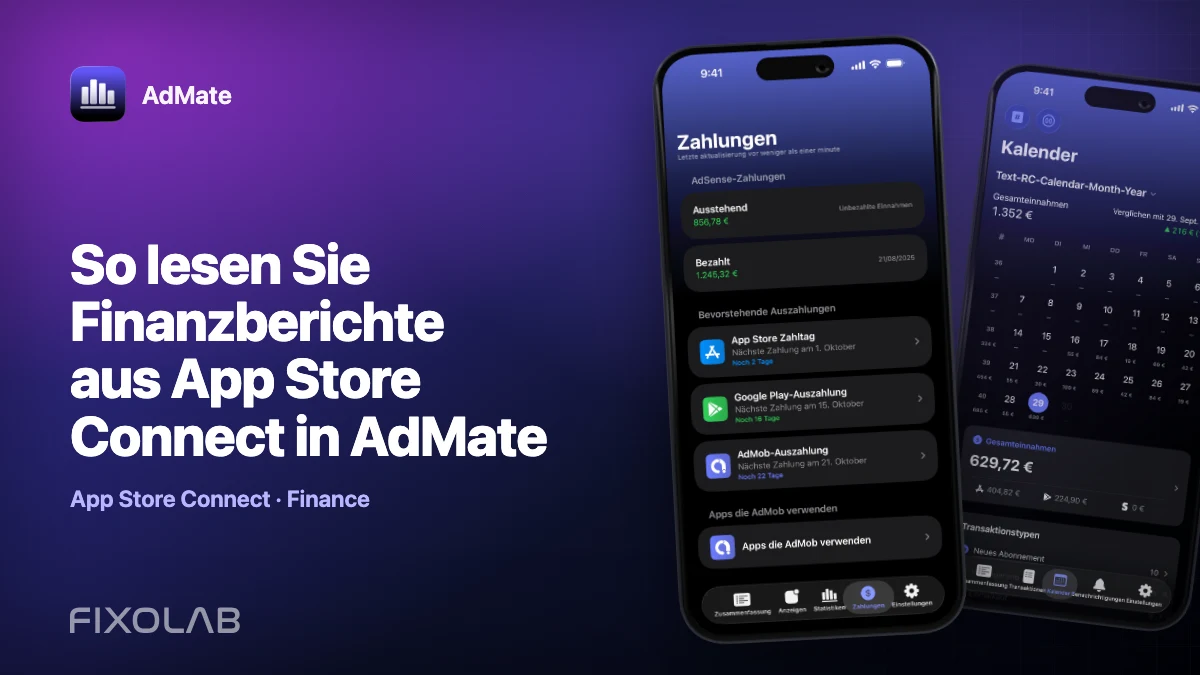 So lesen Sie Finanzberichte aus App Store Connect in AdMate