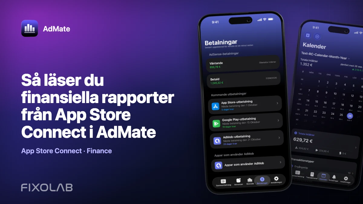 Så läser du finansiella rapporter från App Store Connect i AdMate
