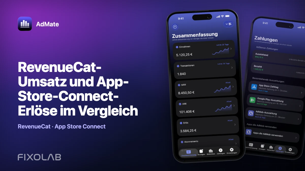 RevenueCat-Umsatz und App-Store-Connect-Erlöse im Vergleich RevenueCat-Umsatz und App-Store-Connect-Erlöse im Vergleich