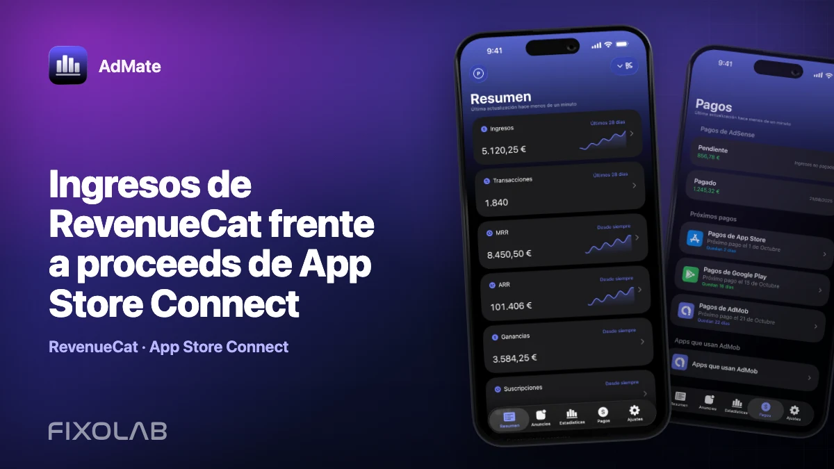 Ingresos de RevenueCat frente a proceeds de App Store Connect