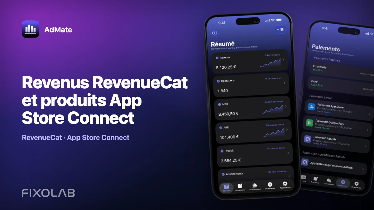 Revenus RevenueCat et produits App Store Connect