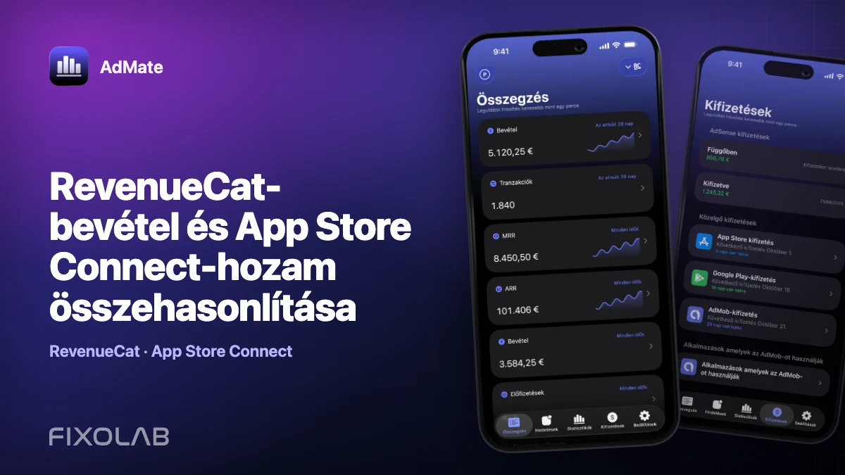 RevenueCat-bevétel és App Store Connect-hozam összehasonlítása