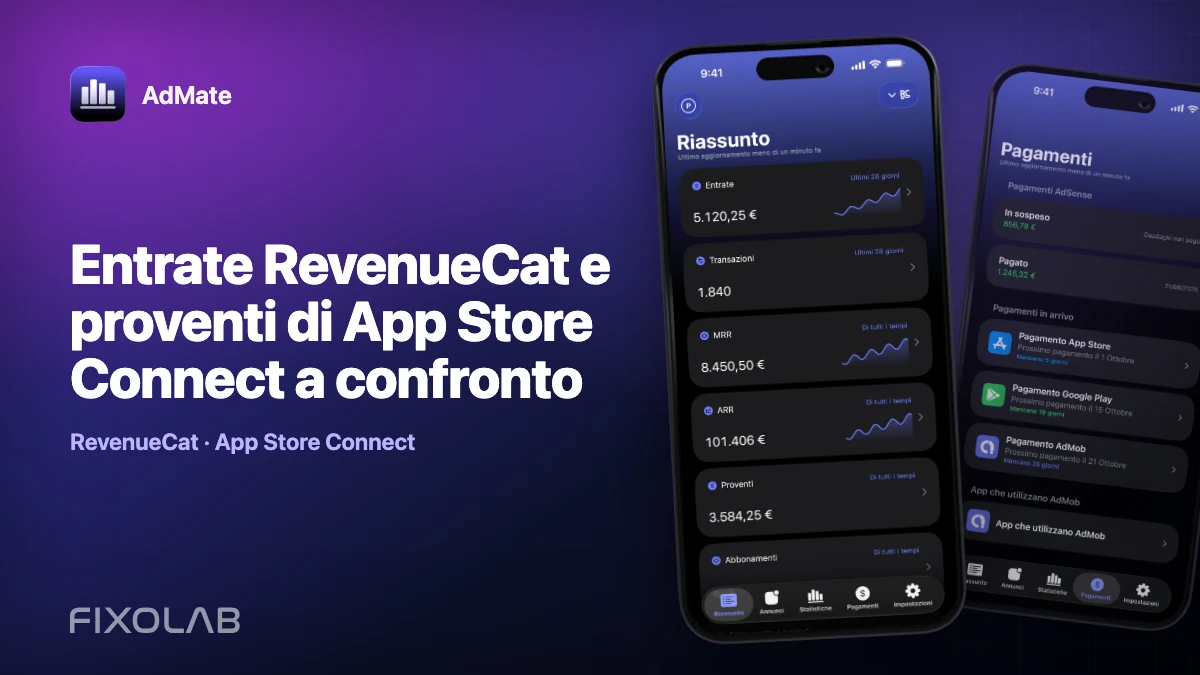 Entrate RevenueCat e proventi di App Store Connect a confronto