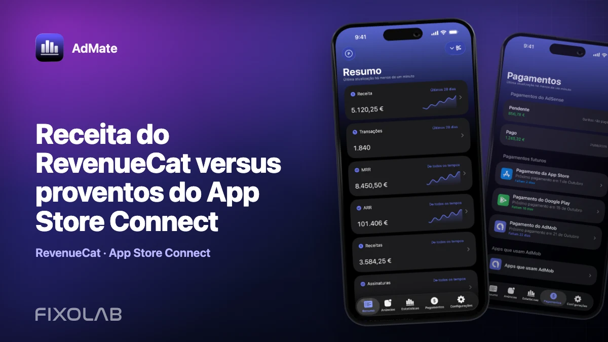 Receita do RevenueCat versus proventos do App Store Connect