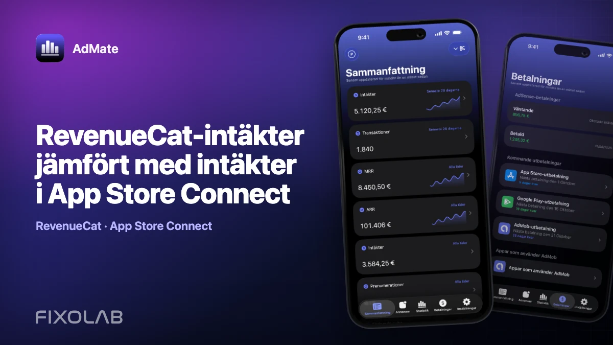 RevenueCat-intäkter jämfört med intäkter i App Store Connect