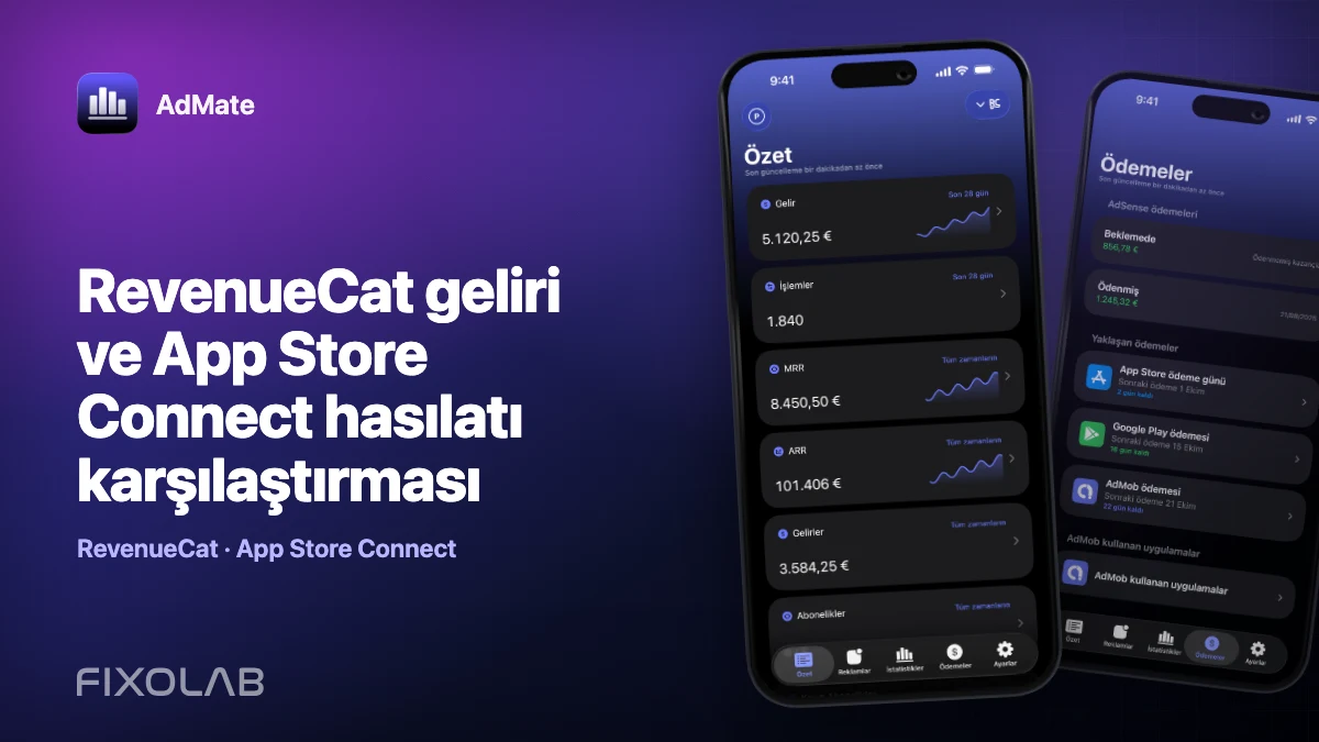 RevenueCat geliri ve App Store Connect hasılatı karşılaştırması