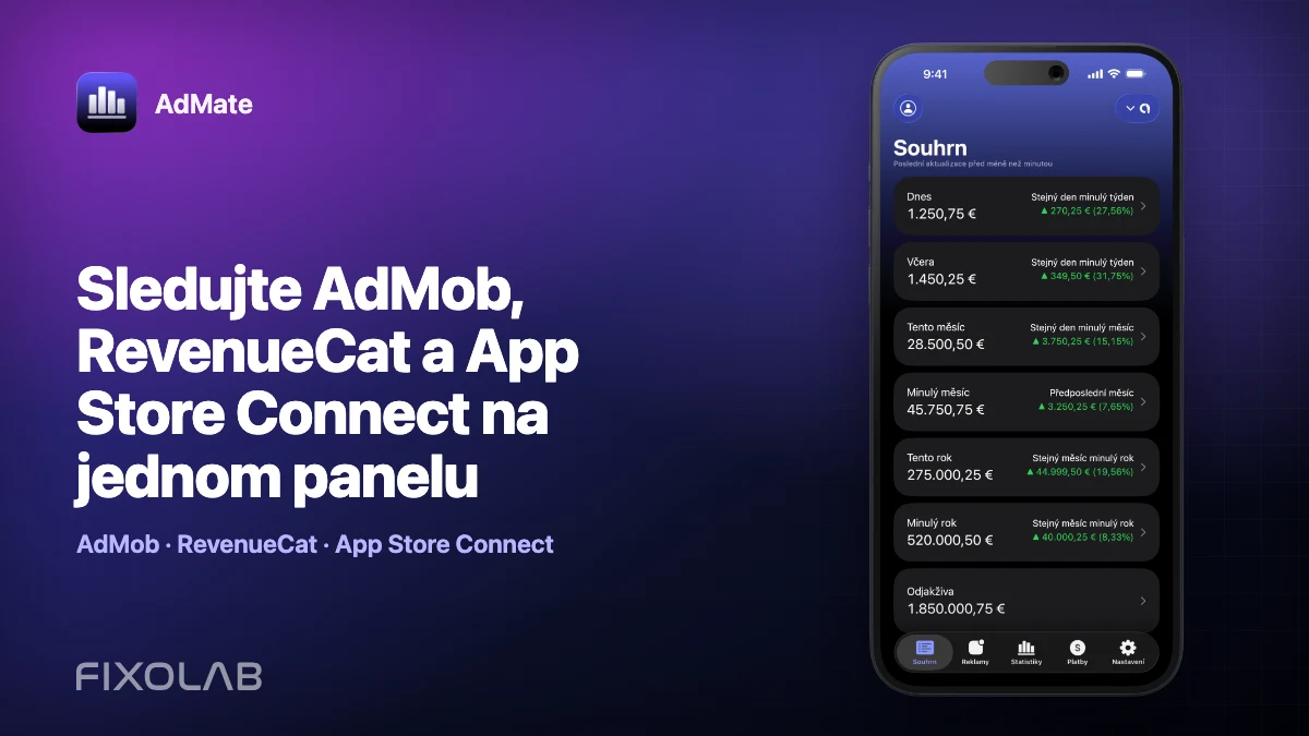 Sledujte AdMob, RevenueCat a App Store Connect na jednom panelu