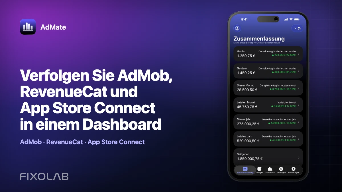 Verfolgen Sie AdMob, RevenueCat und App Store Connect in einem Dashboard