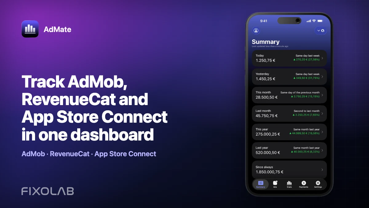 Track AdMob, RevenueCat and App Store Connect in one dashboard