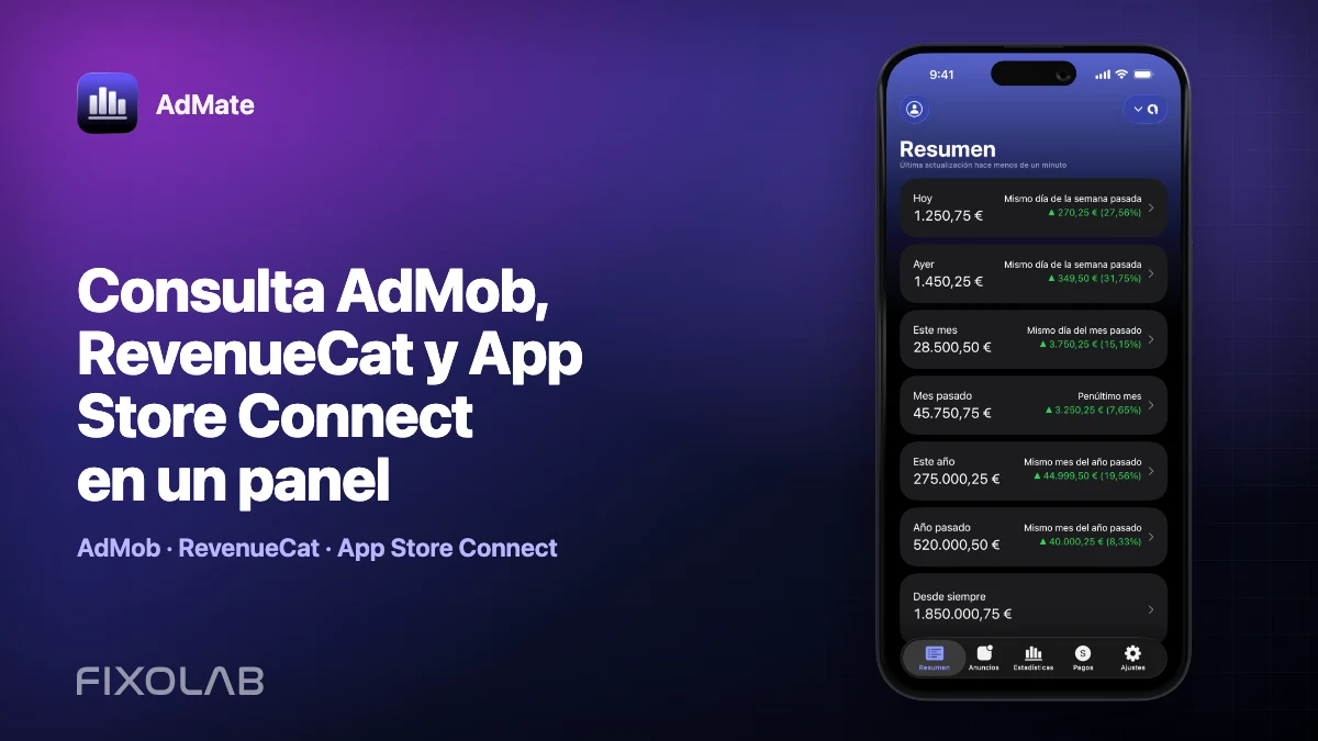 Consulta AdMob, RevenueCat y App Store Connect en un panel