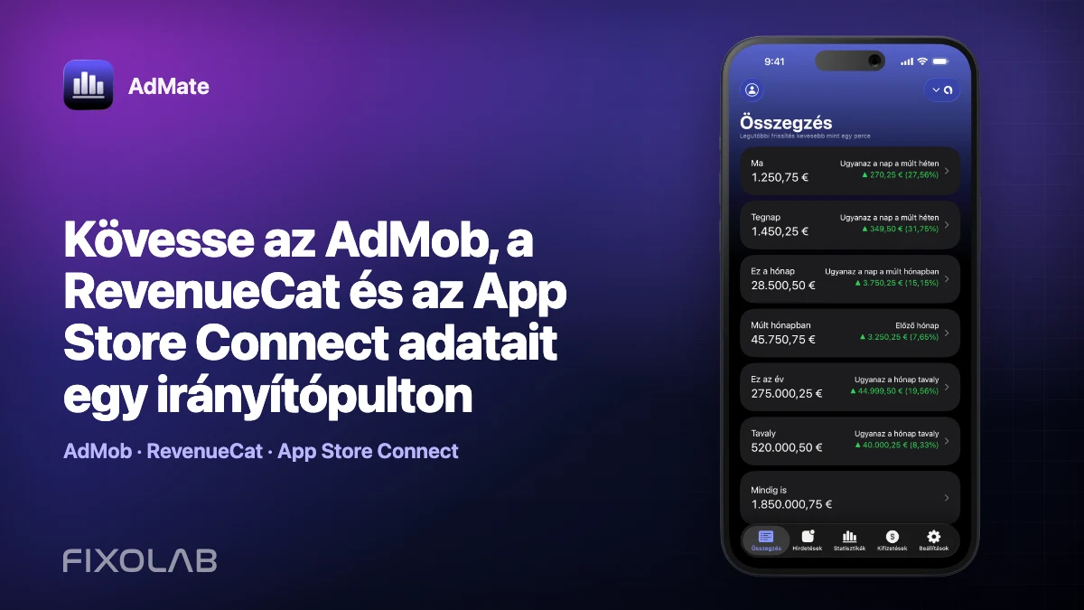 Kövesse az AdMob, a RevenueCat és az App Store Connect adatait egy irányítópulton