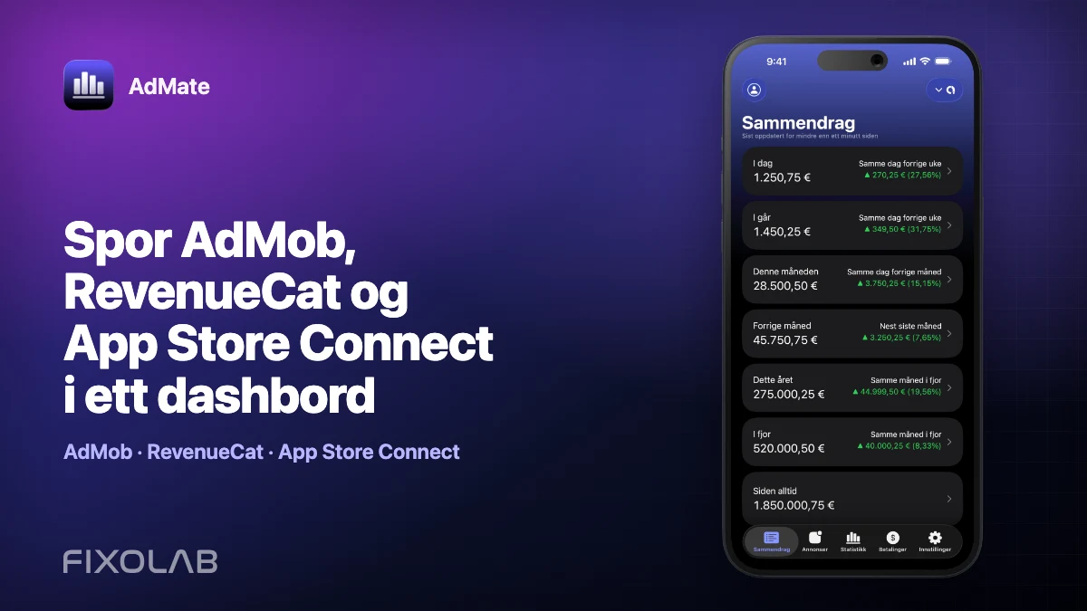 Spor AdMob, RevenueCat og App Store Connect i ett dashbord
