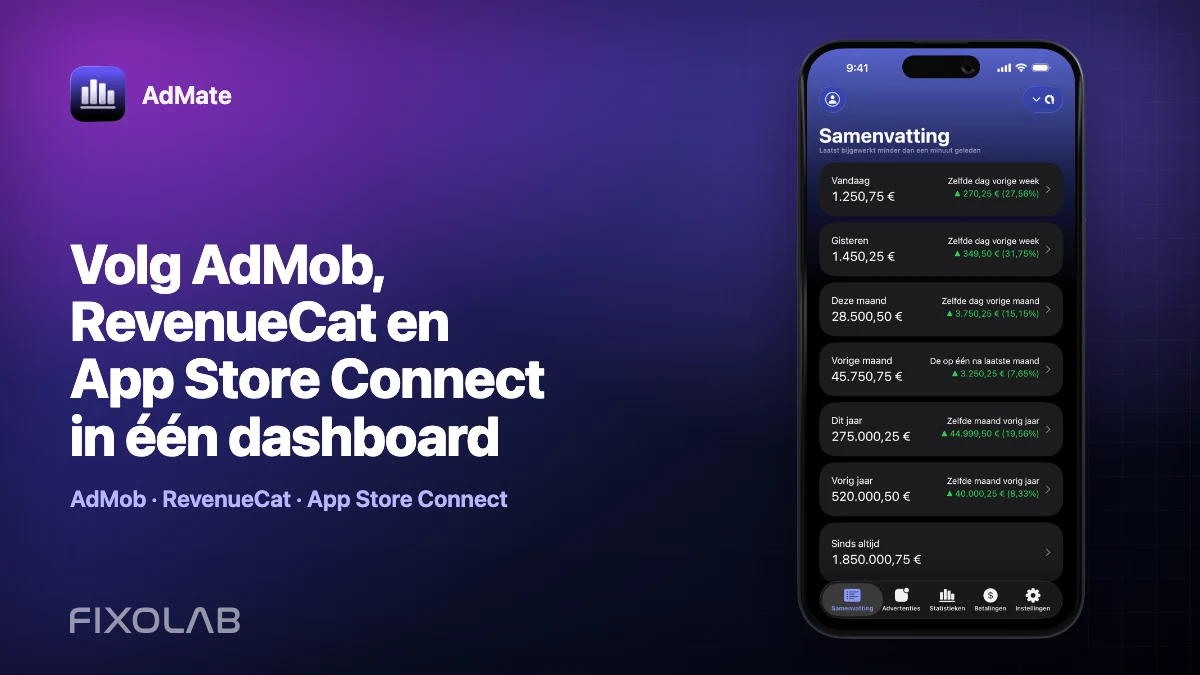Volg AdMob, RevenueCat en App Store Connect in één dashboard
