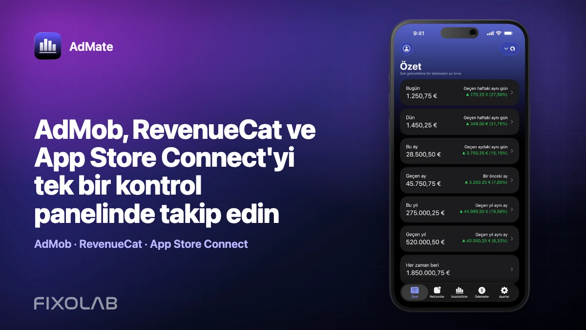 AdMob, RevenueCat ve App Store Connect'yi tek bir kontrol panelinde takip edin