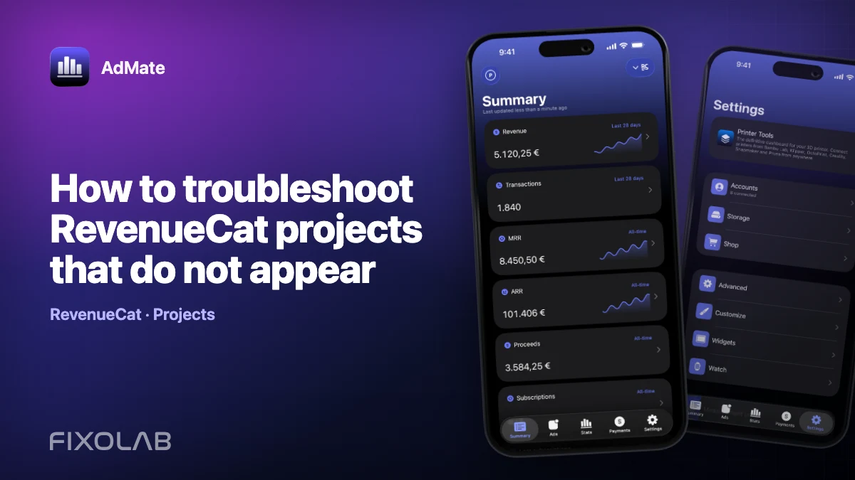 How to troubleshoot RevenueCat projects that do not appear