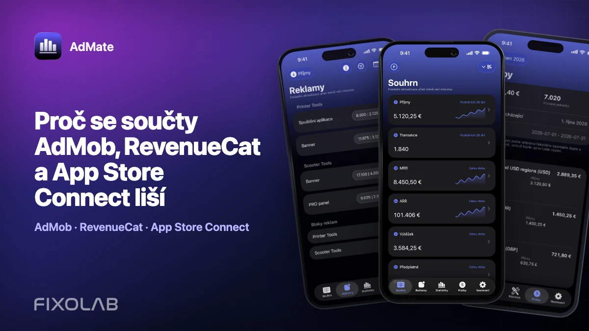 Proč se součty AdMob, RevenueCat a App Store Connect liší