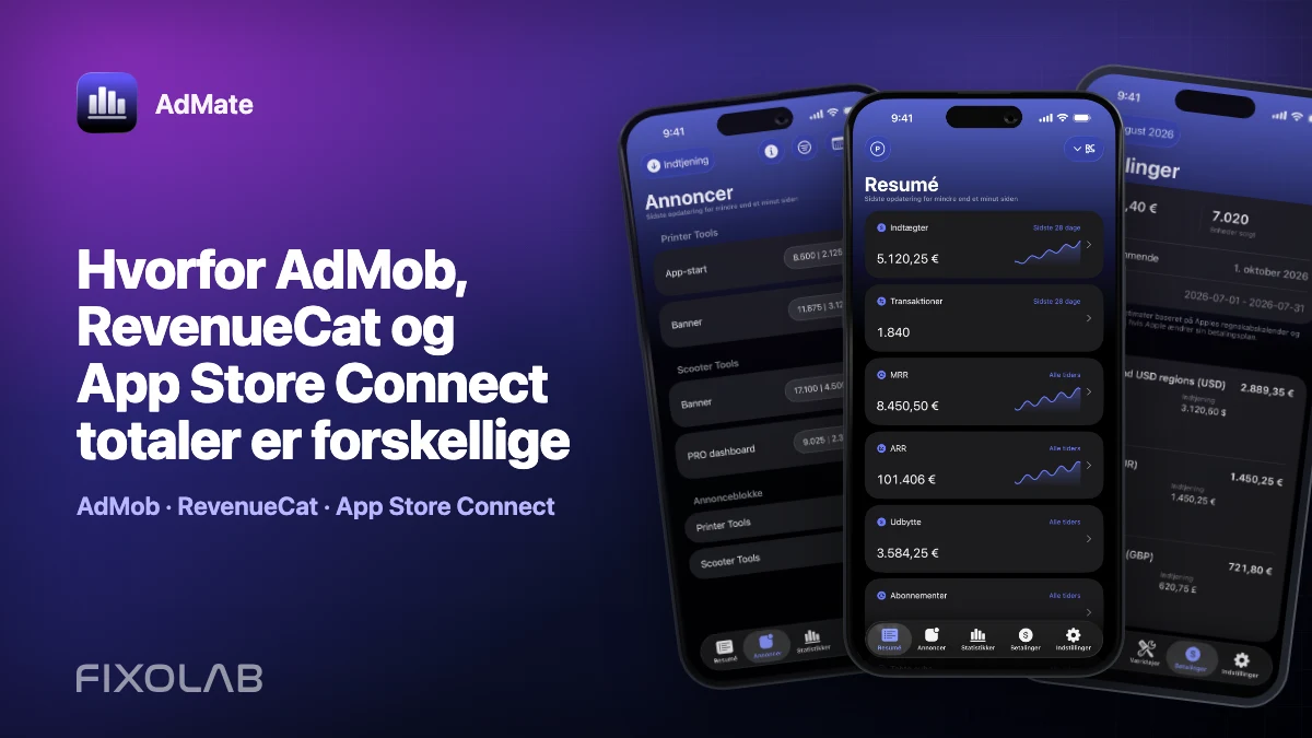 Hvorfor AdMob, RevenueCat og App Store Connect totaler er forskellige