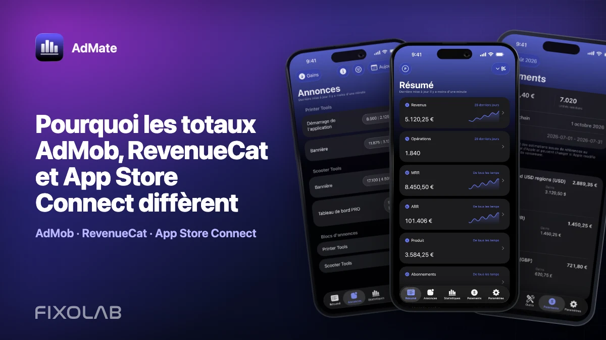Pourquoi les totaux AdMob, RevenueCat et App Store Connect diffèrent