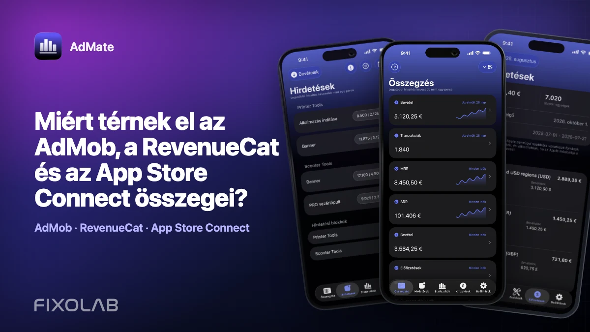 Miért térnek el az AdMob, a RevenueCat és az App Store Connect összegei?