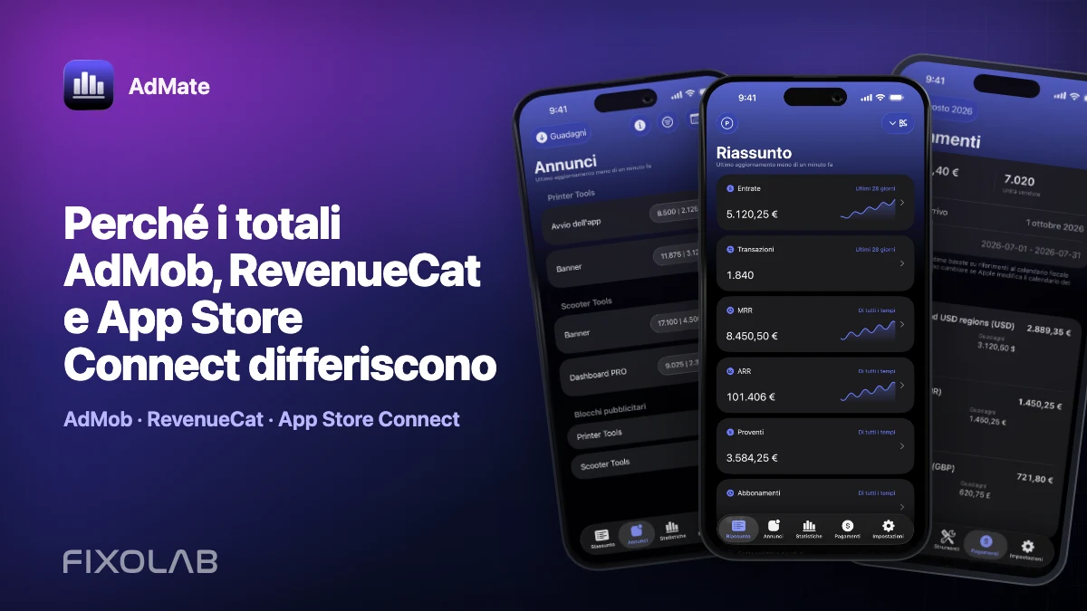 Perché i totali AdMob, RevenueCat e App Store Connect differiscono