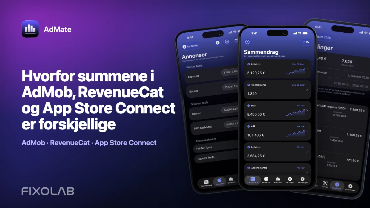 Hvorfor summene i AdMob, RevenueCat og App Store Connect er forskjellige