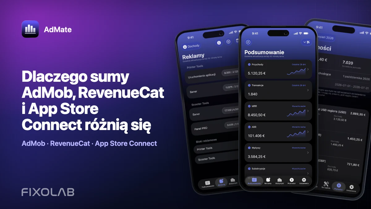 Dlaczego sumy AdMob, RevenueCat i App Store Connect różnią się